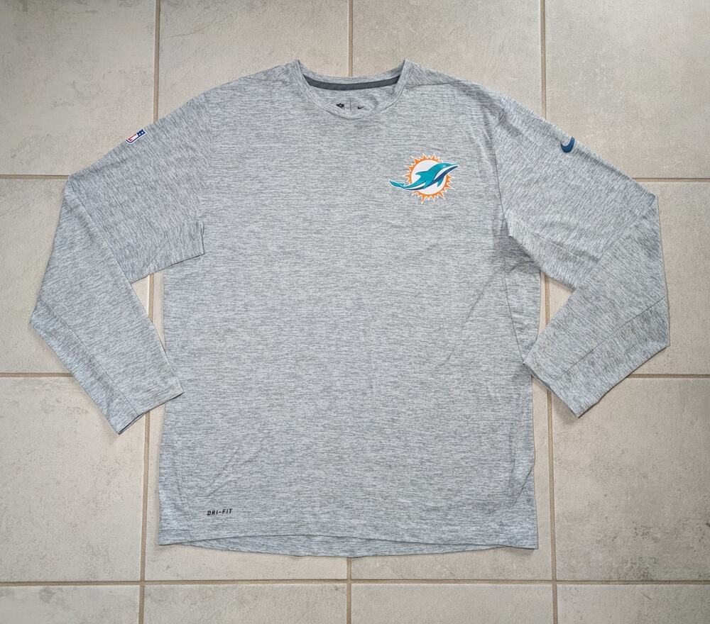 Nike Men's XL Miami Dolphins NFL On-Field Player Issue Long-Sleeve Shirt Grey
